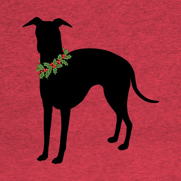 Italian Greyhound with festive holly collar Holiday design 2 by StephJChild